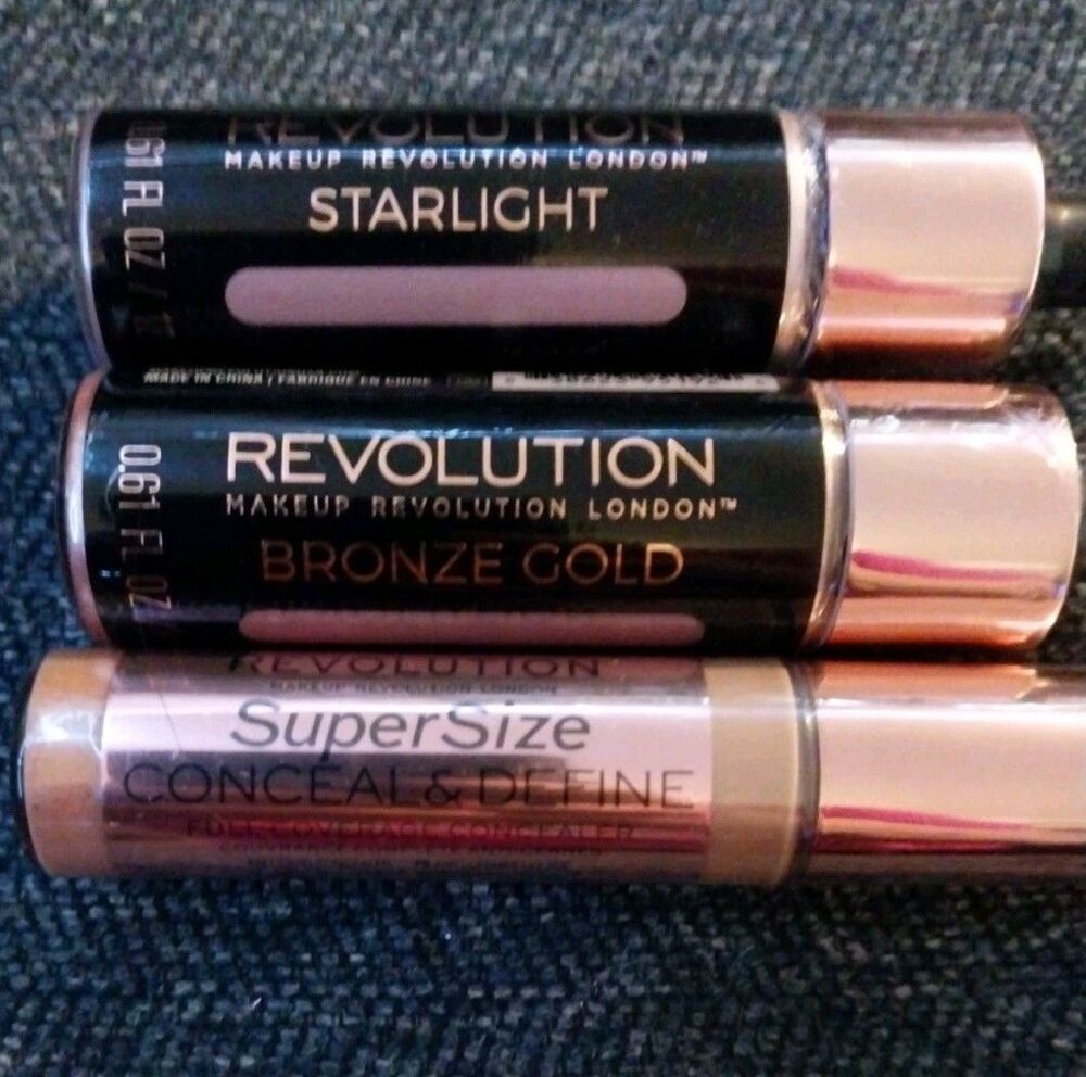 Makeup Revolution Liquid Highlighter Starlight Bronze Gold & Concealer C12 Lot